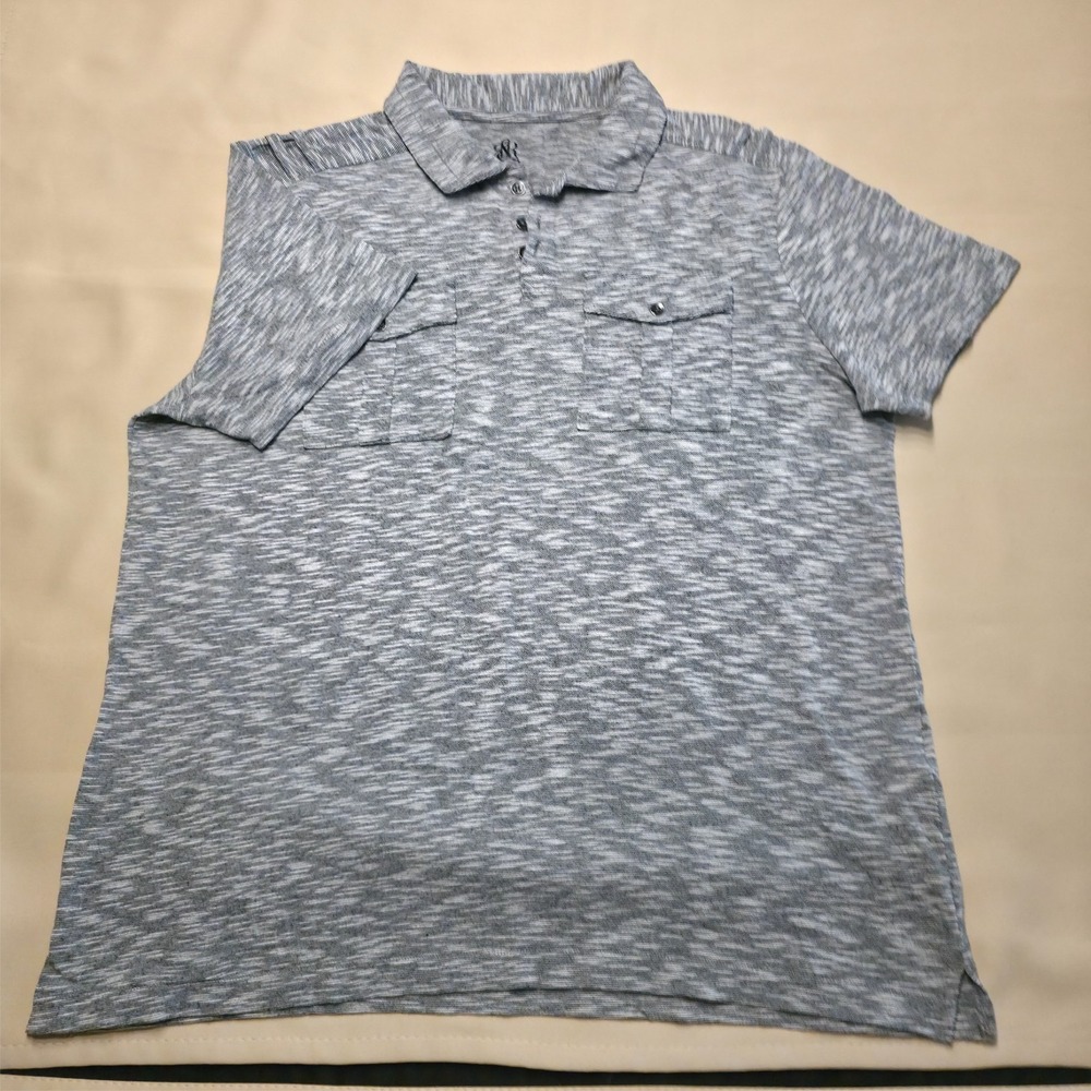 Rock & Republic Iconic Polo‎ Gray White Striped 2 Pocket Mens Large RN73277 - Picture 6 of 8